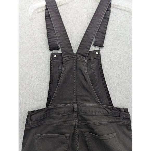 H&M Overalls Womens 10 Black Stretch Denim Bib Adjustable Straps Skinny Pockets - Picture 11 of 14